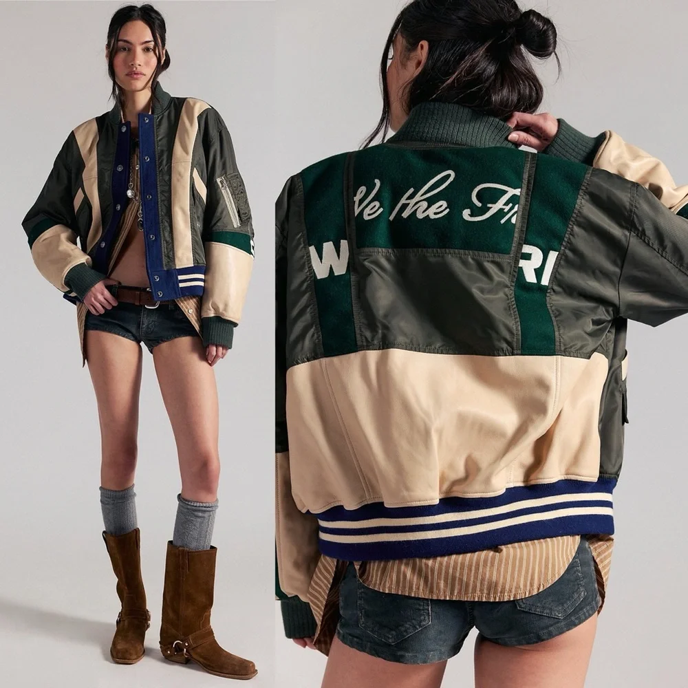 NWT Free People Triple Kick Novelty Bomber Jacket